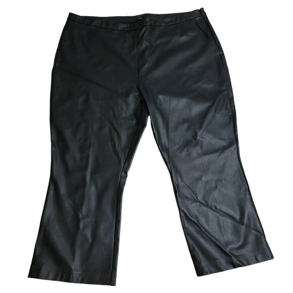 Halogen Faux Leather Pants Womens Size 24 Cropped High Waisted Black Flare Leg - Picture 3 of 14